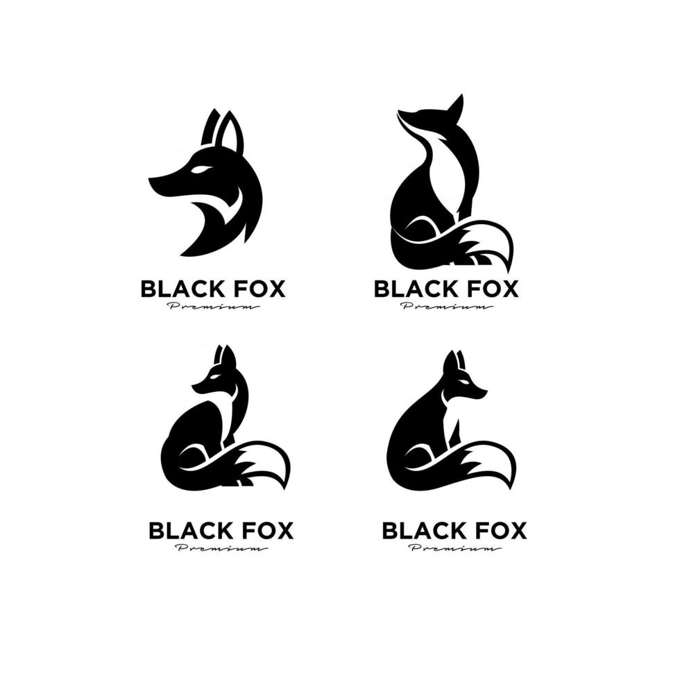 Premium set collection diseño de logotipo de silueta de zorro negro mascota animal logo plantilla vector illustration