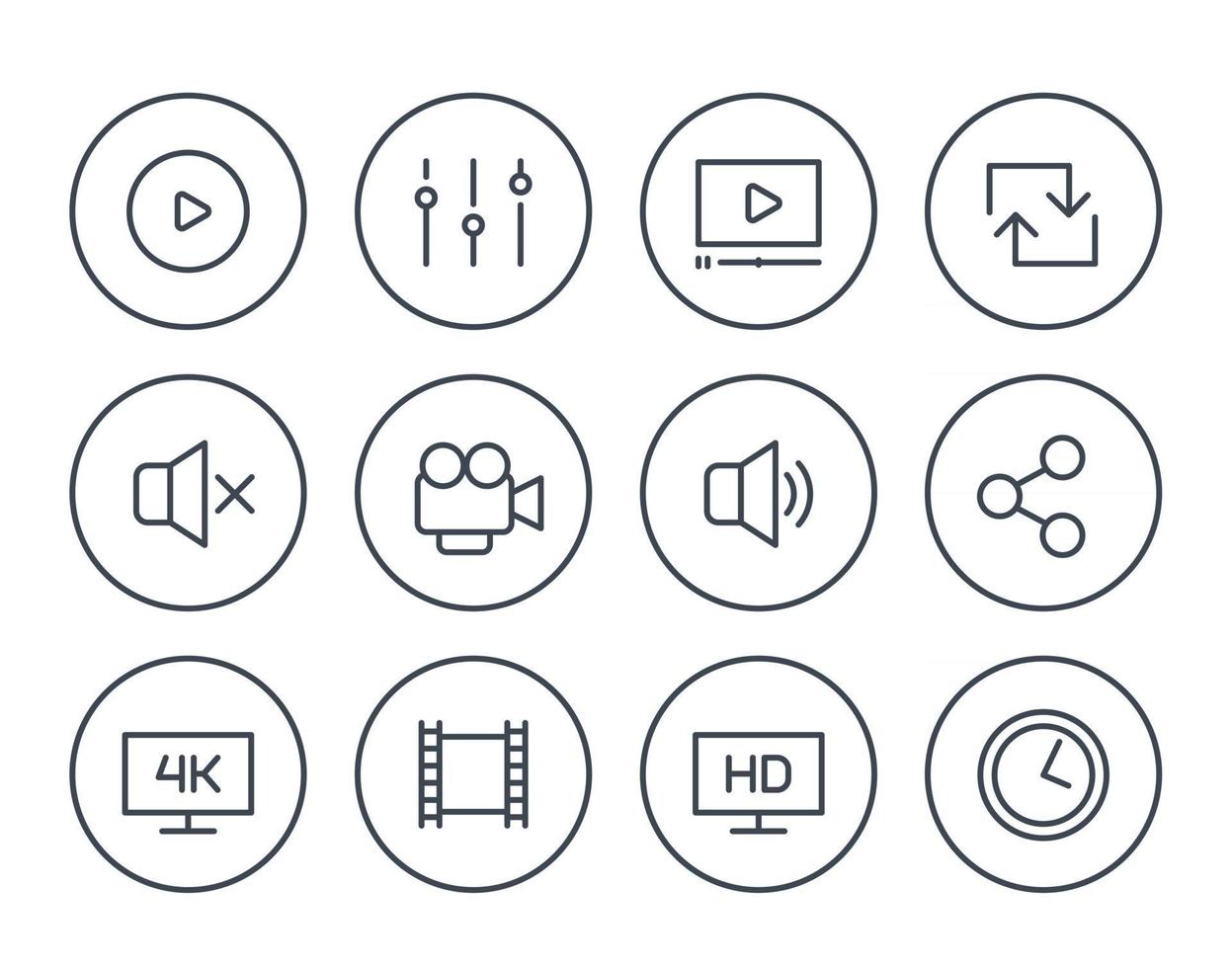 video player line icons set on white vector