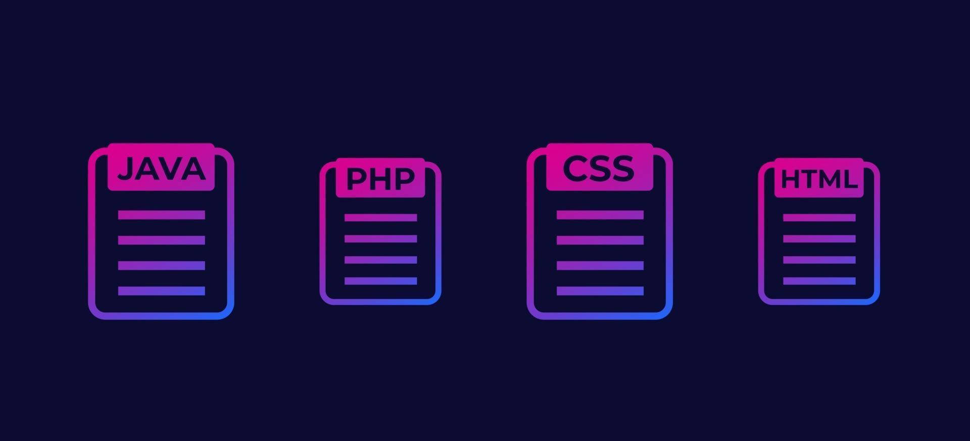 JAVA PHP CSS HTML code vector icons