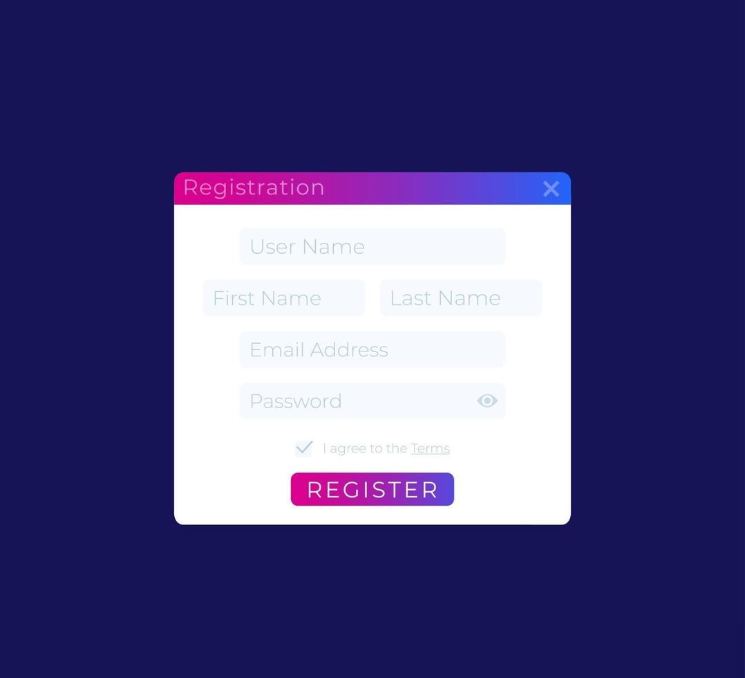 Register form for web ui vector design