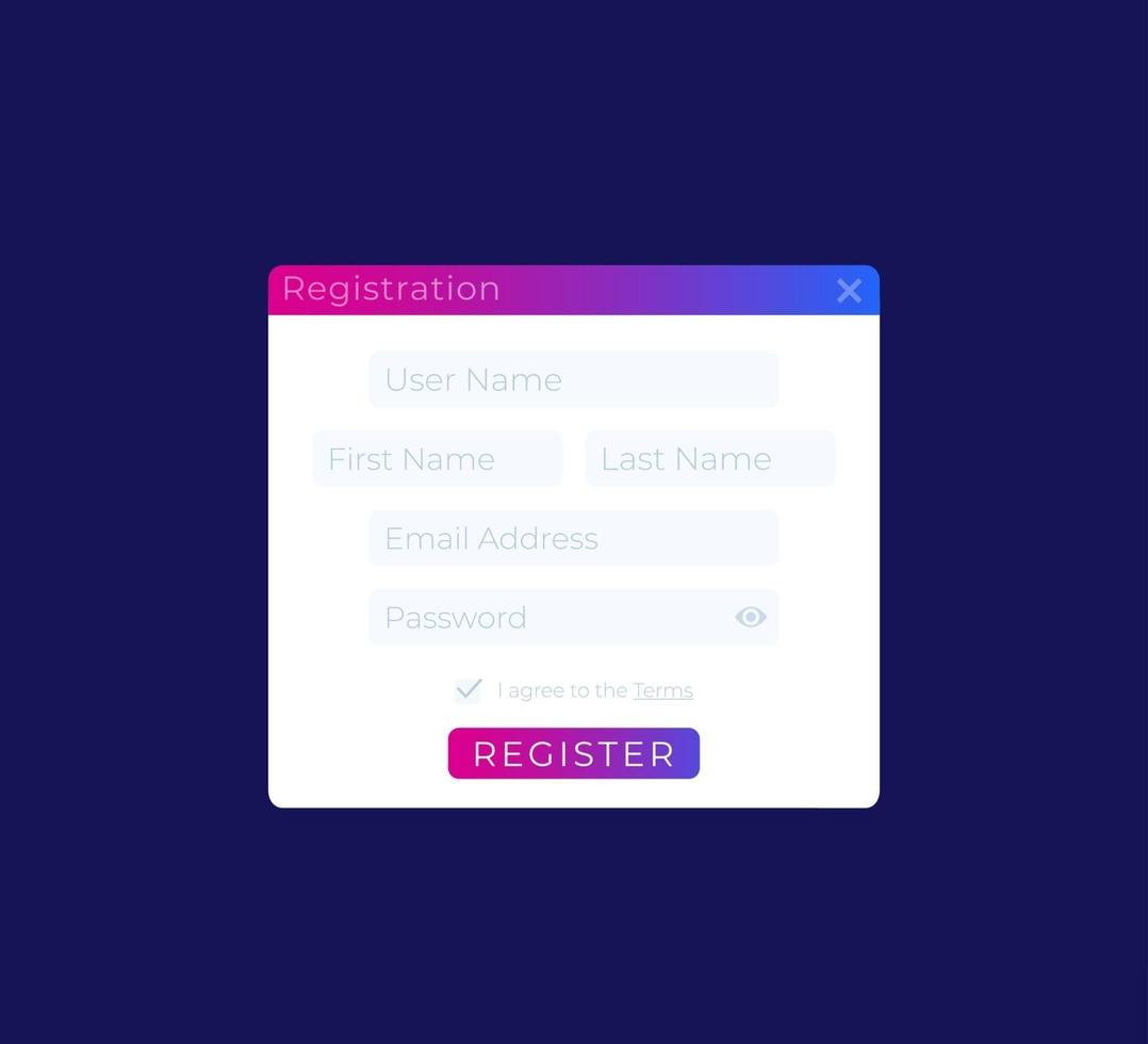 Register form for web ui vector design