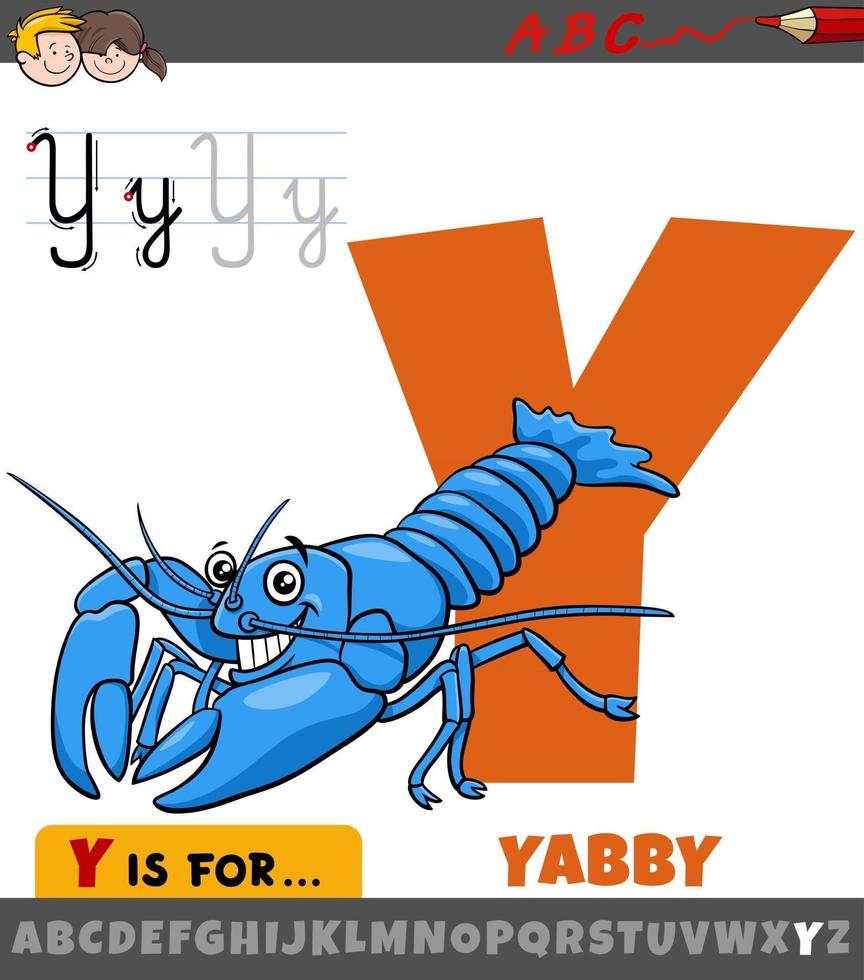letter Y from alphabet with cartoon yabby animal character vector