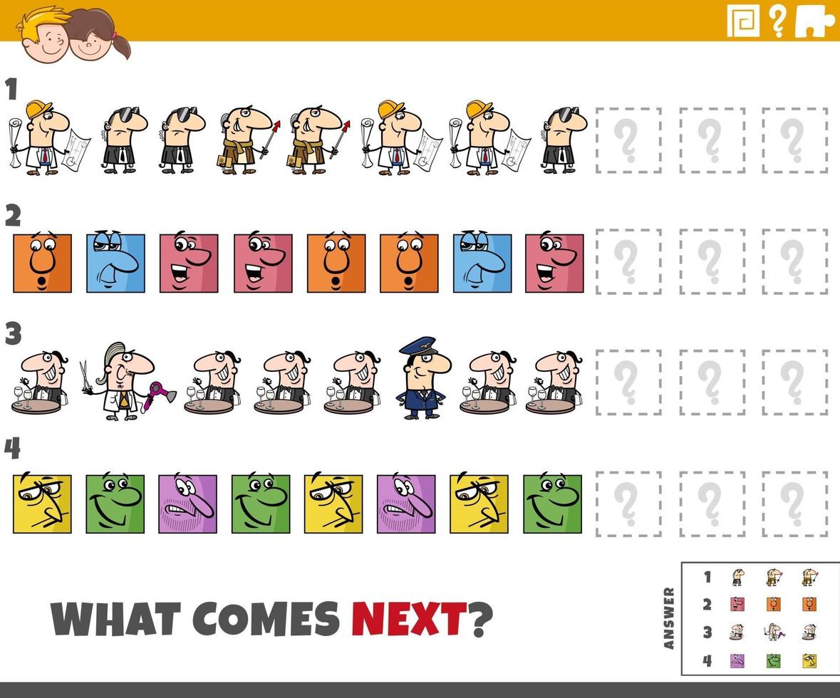 juego de patrones educativos para niños con personajes de cómic vector