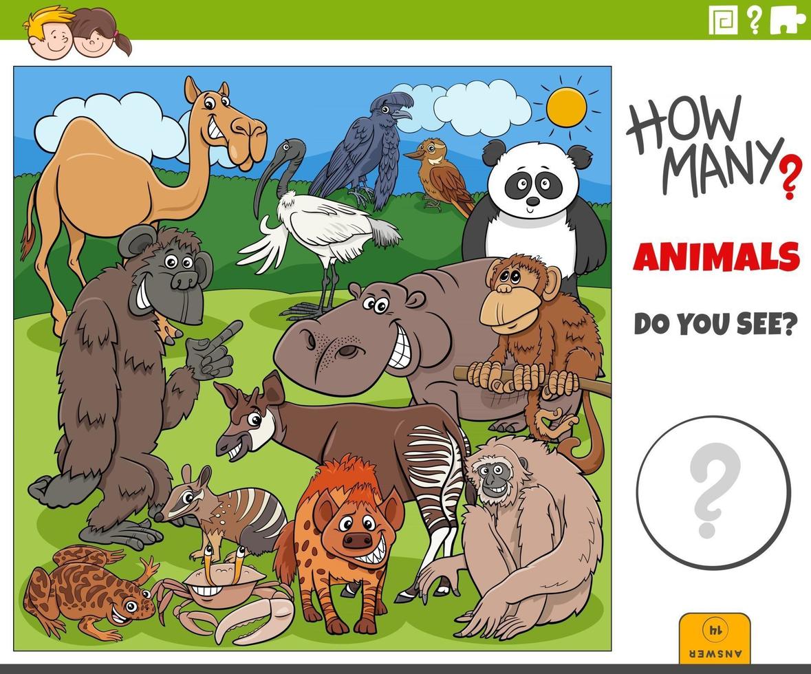 cuántos animales de dibujos animados tarea educativa para niños vector
