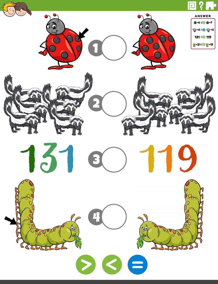 greater less or equal cartoon task for children vector
