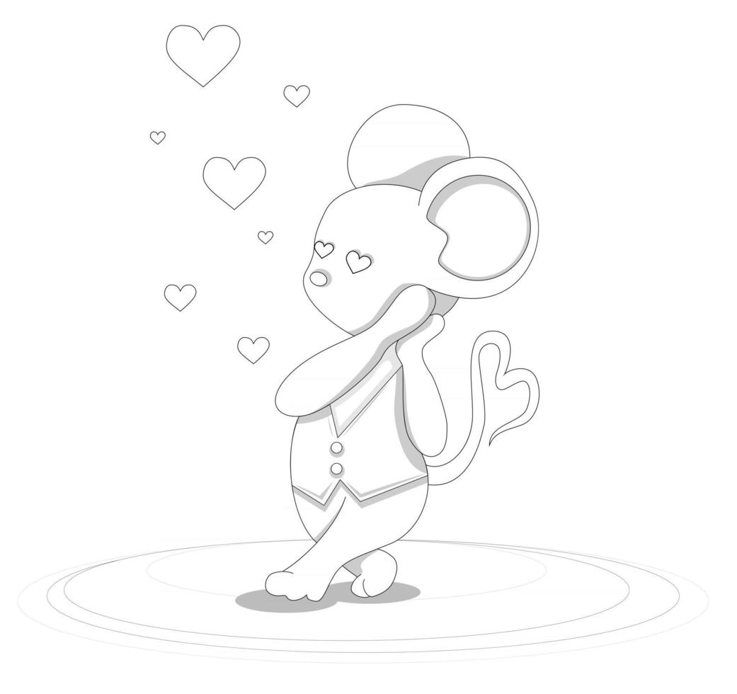 Vector image of a mouse in love among hearts