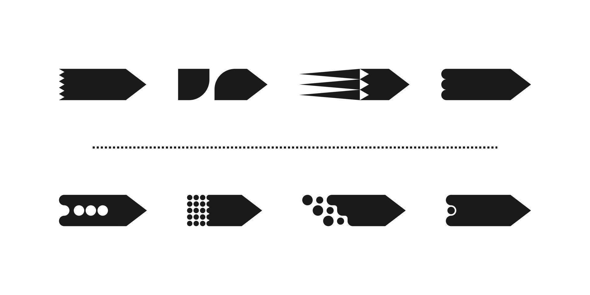 This is a set of new unusual stylish flat arrows with a sharp triangular finish vector