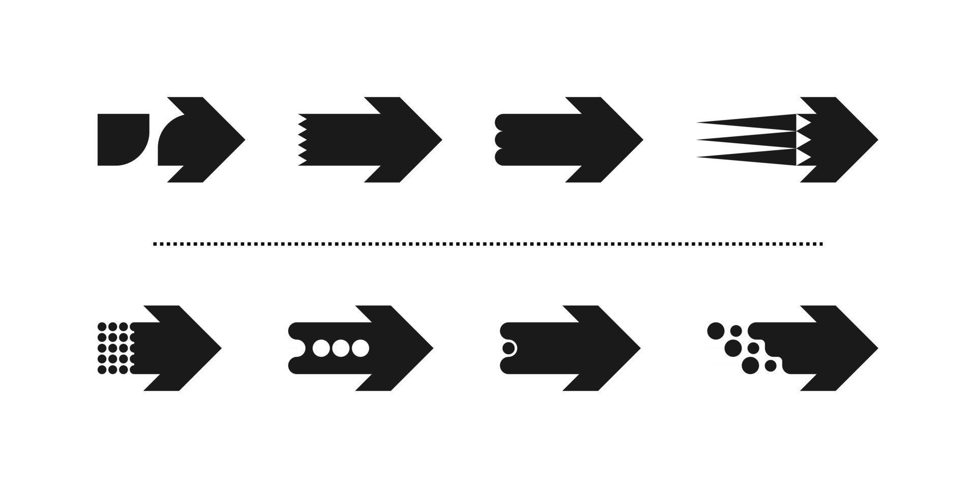 This is a set of new unusual stylish flat arrows with a sharp square finish vector