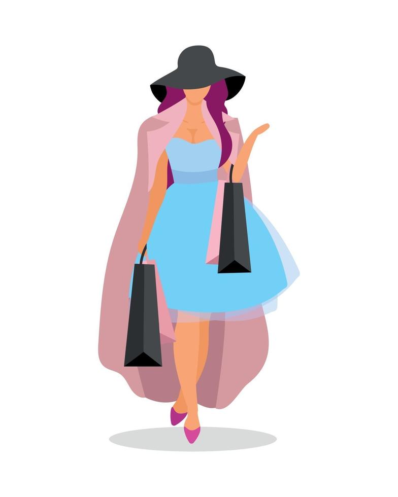 adicto a las compras fashionista color plano vector personaje sin rostro