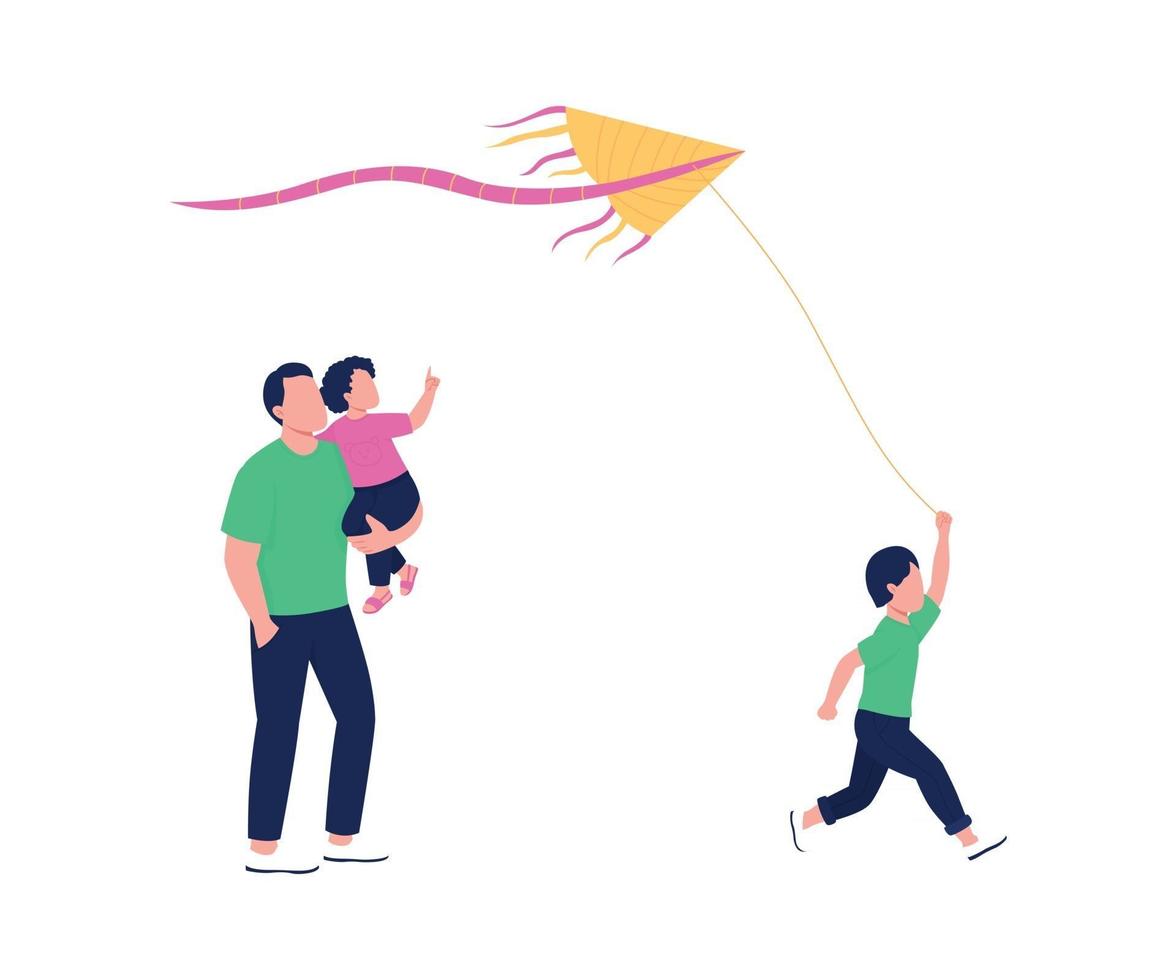 Spending summer time outdoor with family flat color vector faceless characters