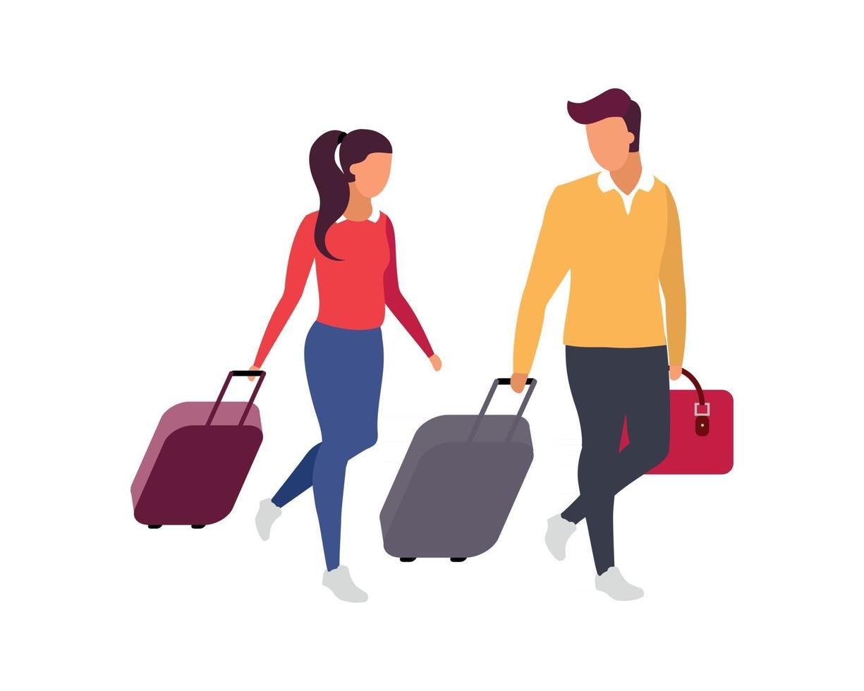 Romantic couple travel flat color vector faceless characters