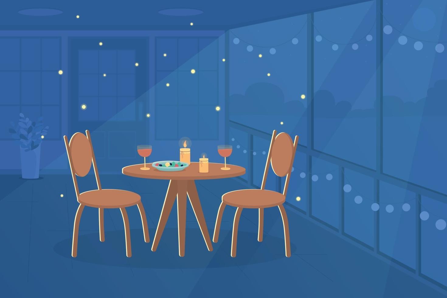 Romantic dinner at home flat color vector illustration