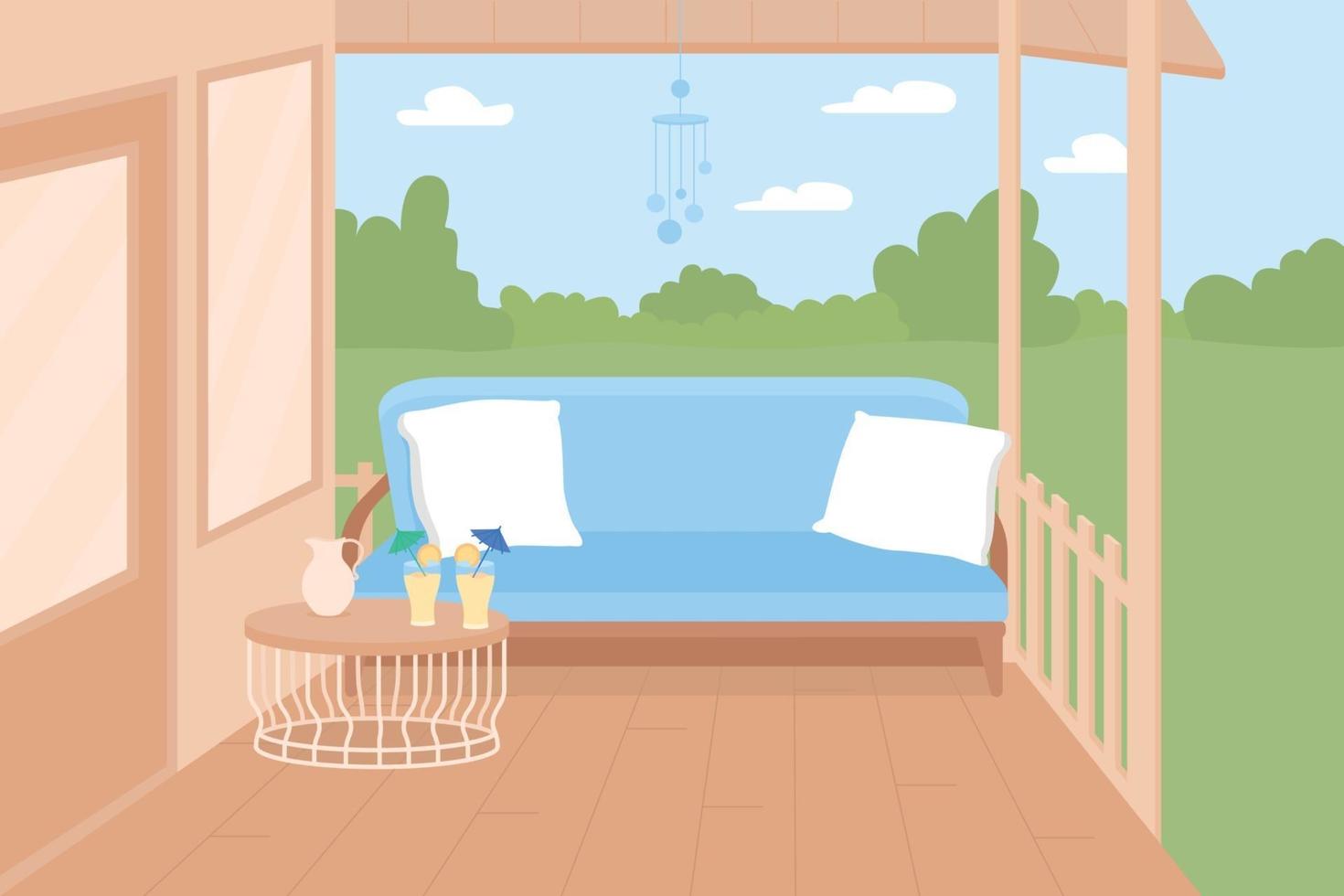 Backyard terrace flat color vector illustration