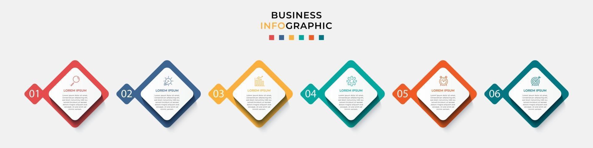 Plantilla de negocio de diseño infográfico vectorial con iconos y 6 opciones o pasos que se pueden utilizar para presentaciones de diagramas de proceso. vector