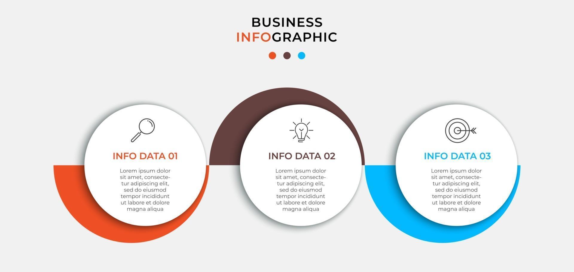 Plantilla de negocio de diseño infográfico vectorial con iconos y 3 tres opciones o pasos que se pueden utilizar para presentaciones de diagramas de proceso vector