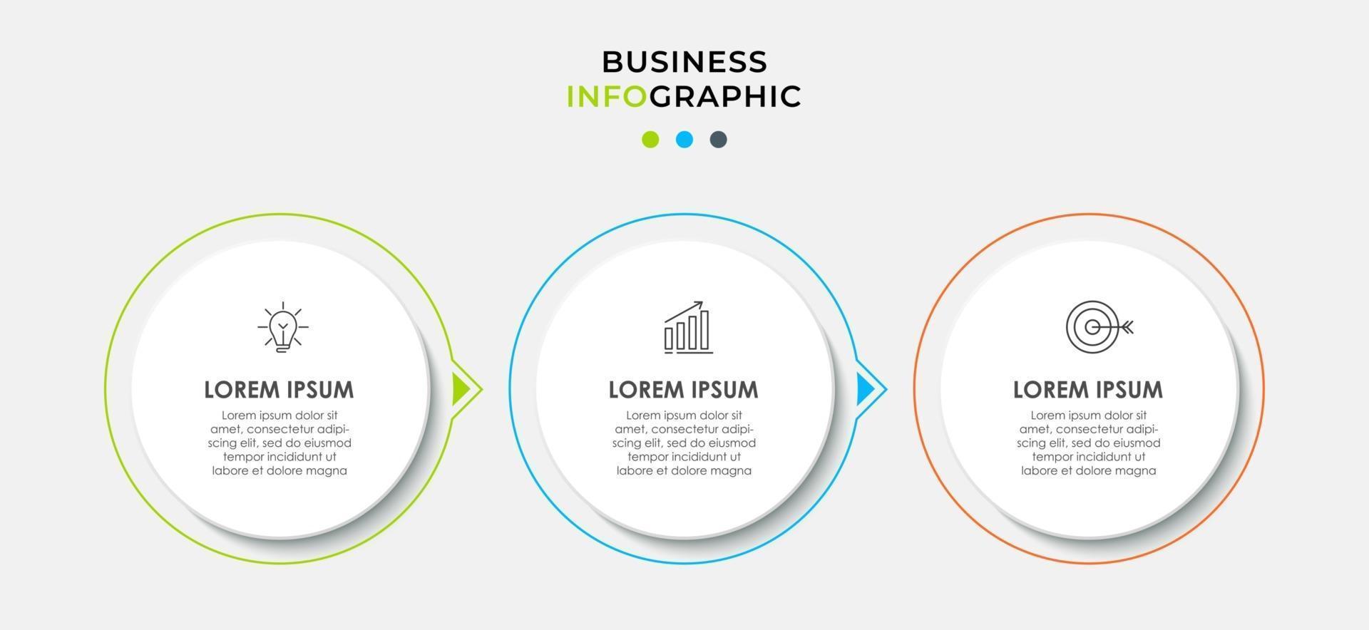 Plantilla de negocio de diseño infográfico vectorial con iconos y 3 tres opciones o pasos que se pueden utilizar para presentaciones de diagramas de proceso vector