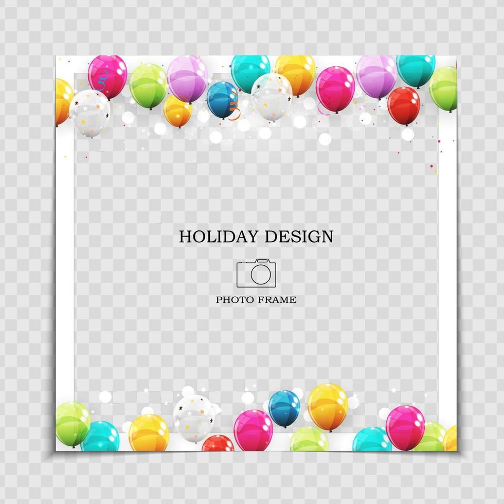 Party Holiday Photo Frame Template with balloons for post in Social Network vector