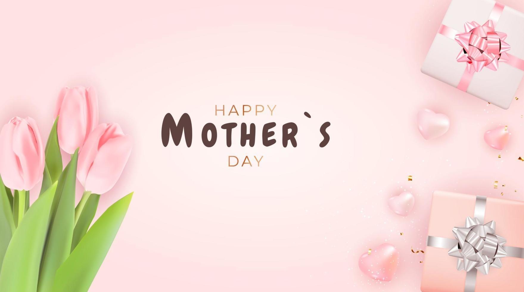 Happy Mother s Day Card with Realistic Tulip Flowers vector