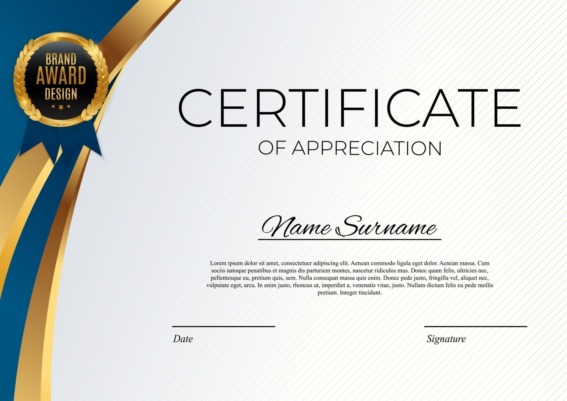 Blue And Gold Certificate Of Achievement Template Background With Gold