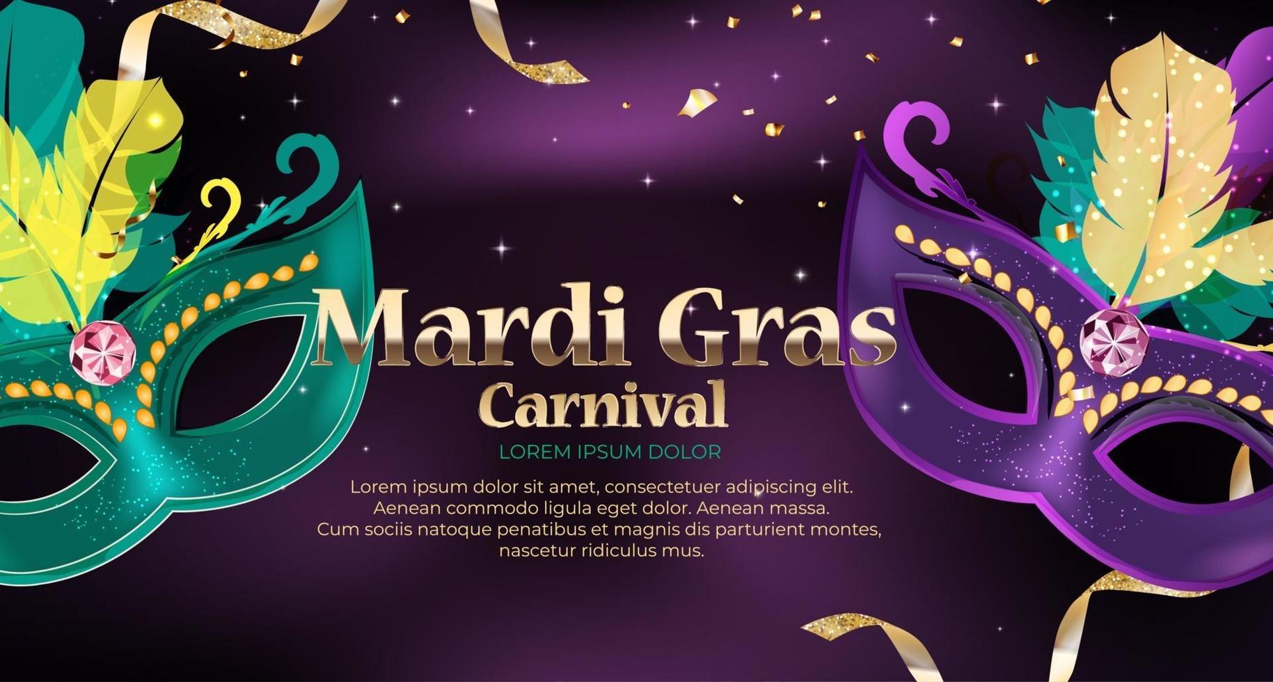 Mardi Gras carnaval de fondo máscara tradicional con plumas y confeti para fesival vector