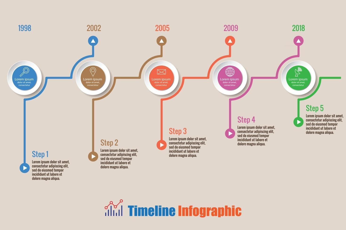 Business road map timeline infographic with 5 steps circle designed for background elements diagram planning process web pages workflow digital technology data presentation chart Vector illustration