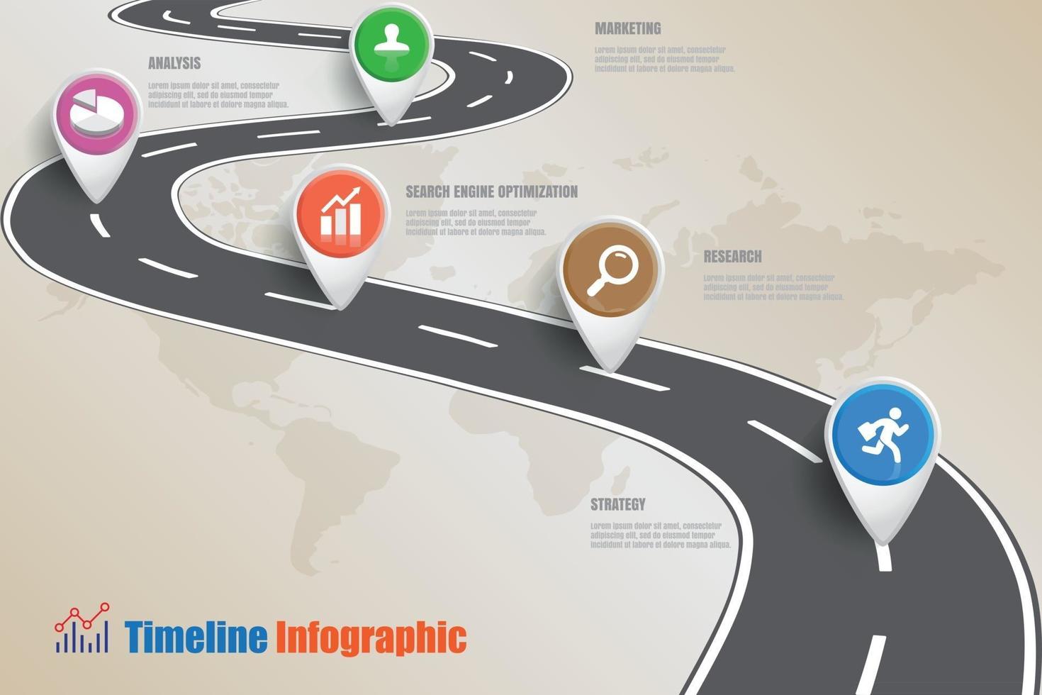 iconos de infografía de línea de tiempo de mapa de ruta de negocios diseñados para plantilla de fondo abstracto elemento de hito diagrama moderno tecnología de proceso marketing digital presentación de datos gráfico ilustración vectorial vector