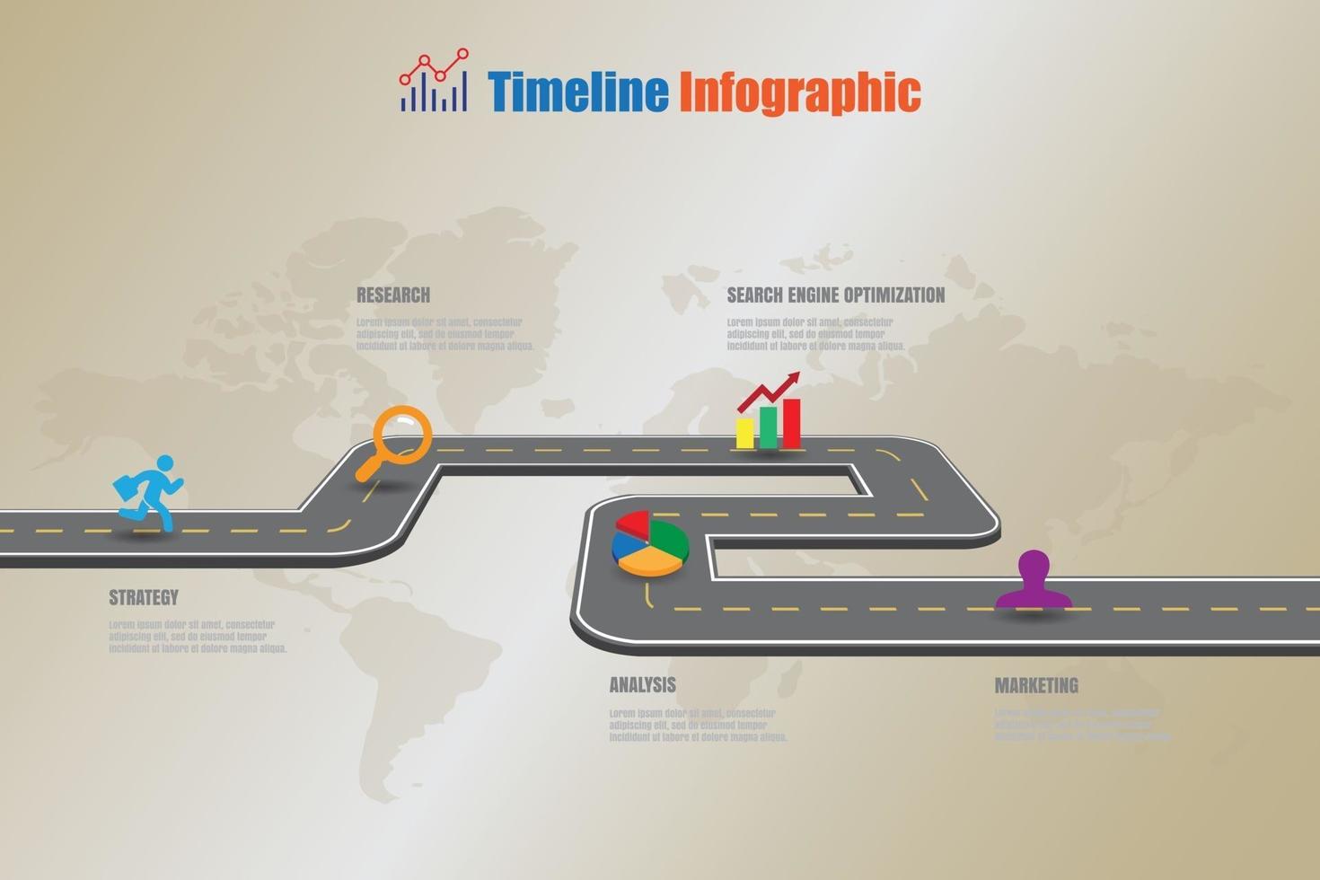 Iconos de infografía de línea de tiempo de hoja de ruta de negocios diseñados para elemento de plantilla de fondo abstracto proceso de diagrama moderno páginas web tecnología marketing digital presentación de datos gráfico ilustración vectorial vector