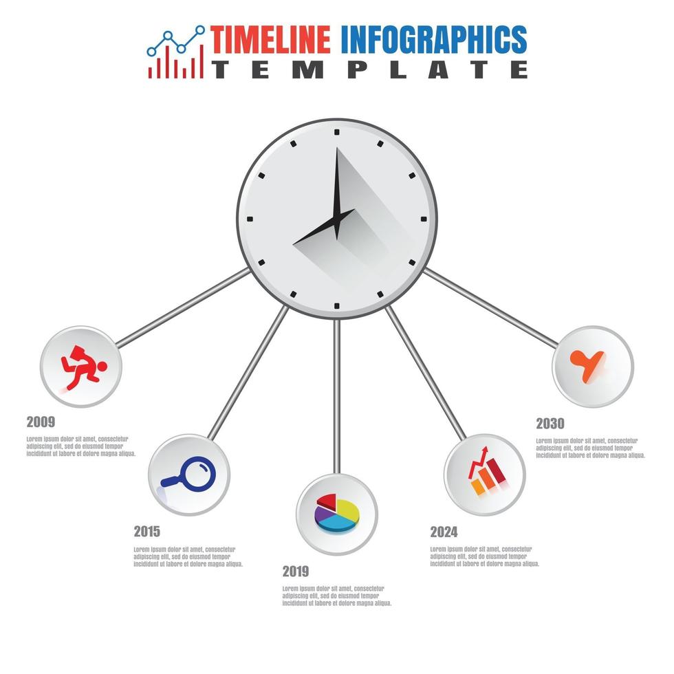 Business modern timeline infographic clock designed for template background elements diagram planning process web pages workflow digital technology data presentation chart Vector illustration