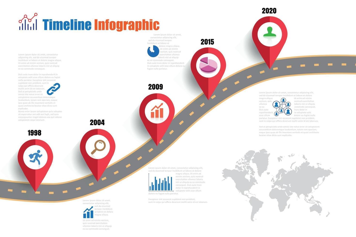 Iconos de infografía de línea de tiempo de hoja de ruta de negocios diseñados para elemento de plantilla de fondo abstracto proceso de diagrama moderno páginas web tecnología marketing digital presentación de datos gráfico ilustración vectorial vector