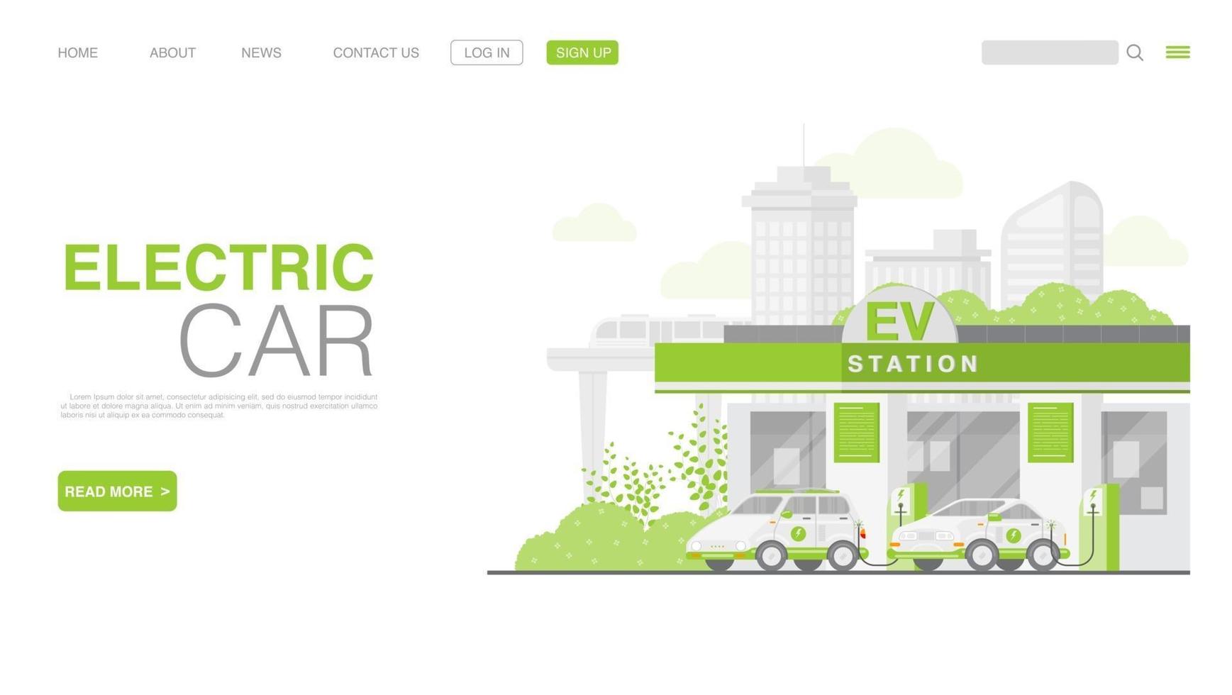 EV Car Or Electric Car At Charging Station vector