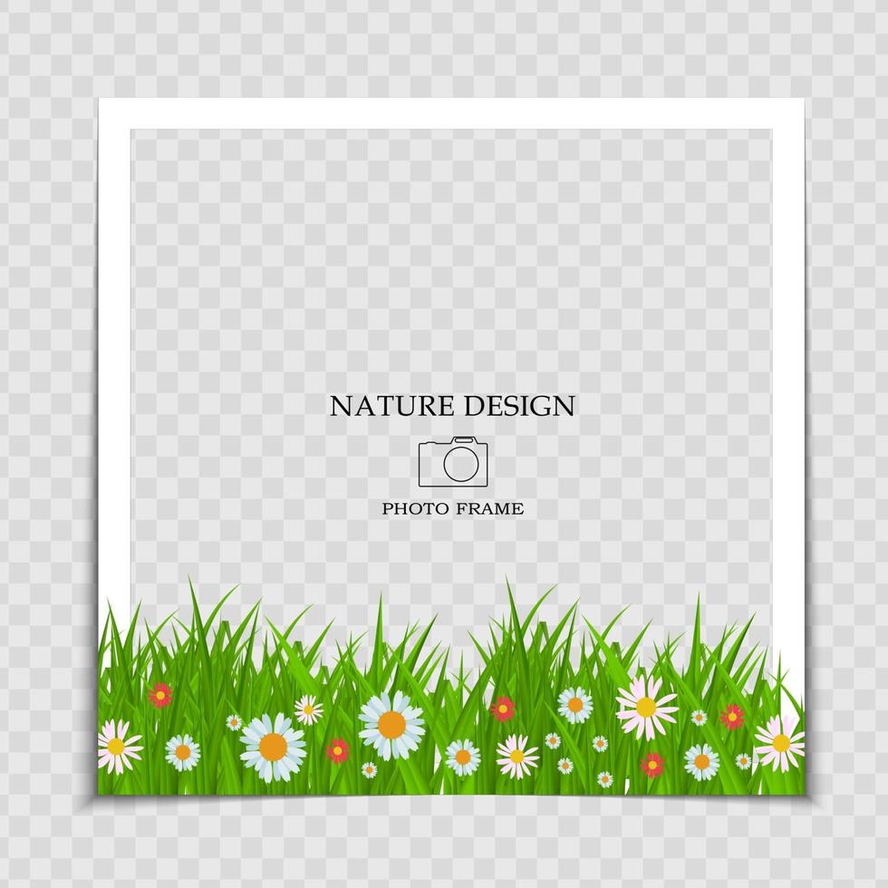 Plantilla de marco de fotos de fondo natural con flores para publicar en una red social vector