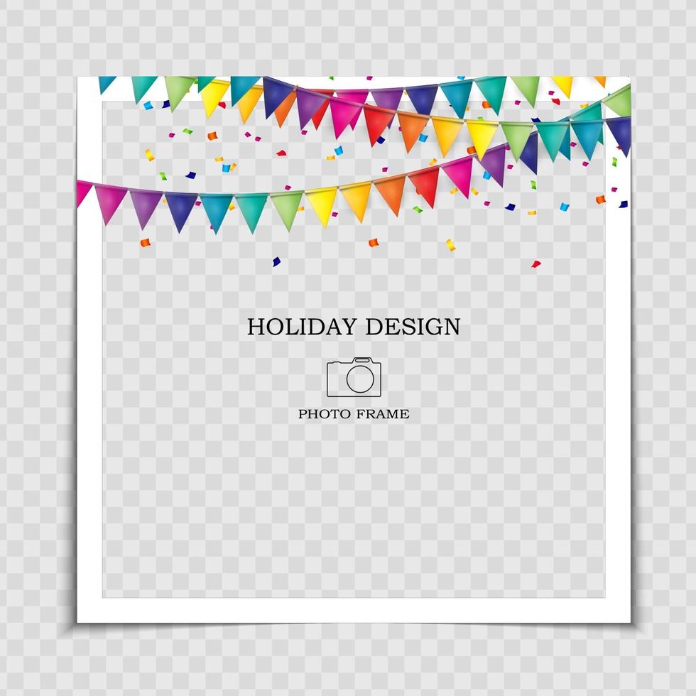 Party Holiday Photo Frame Template with flags for post in Social Network vector