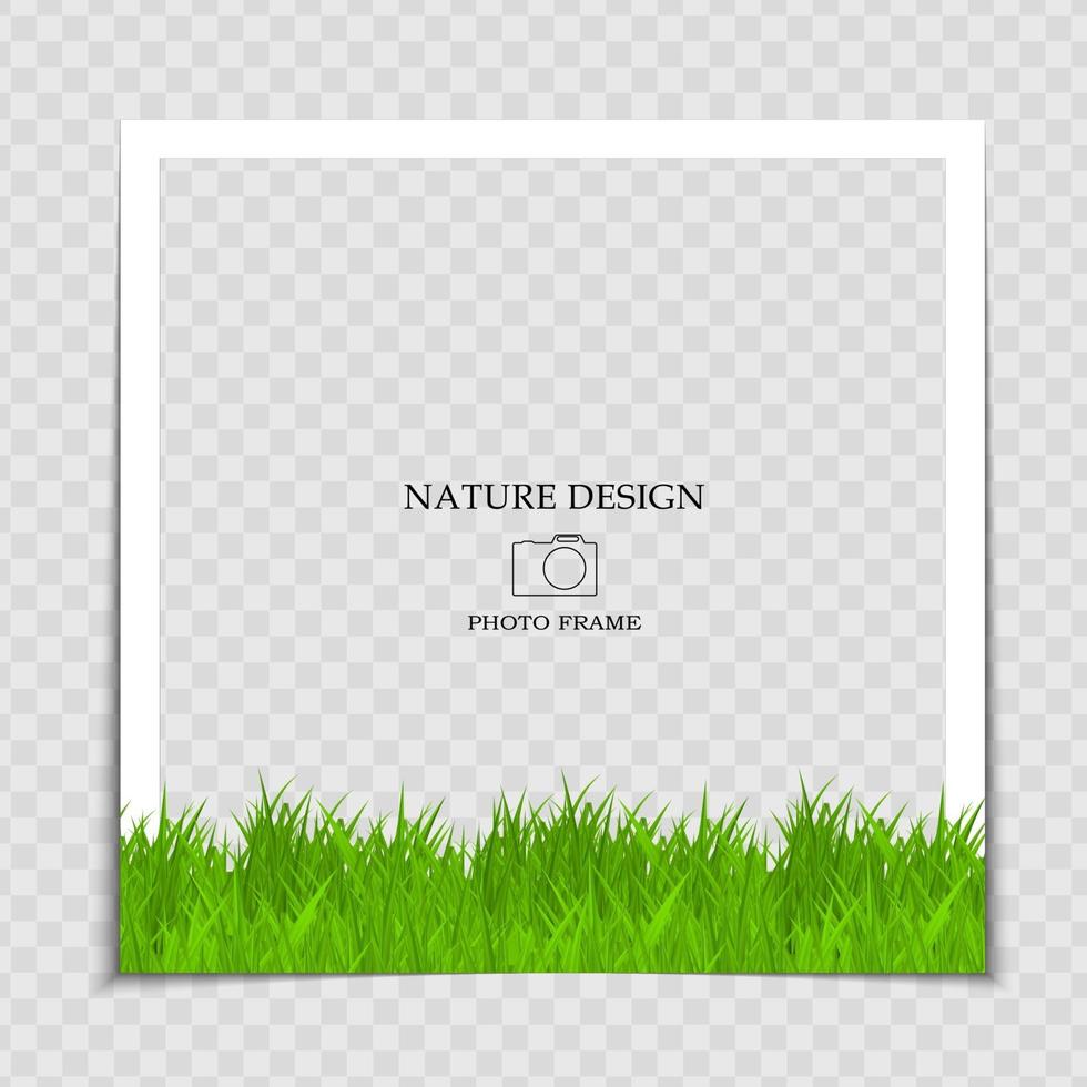 Plantilla de marco de fotos de fondo natural con hierba verde para publicar en una red social vector