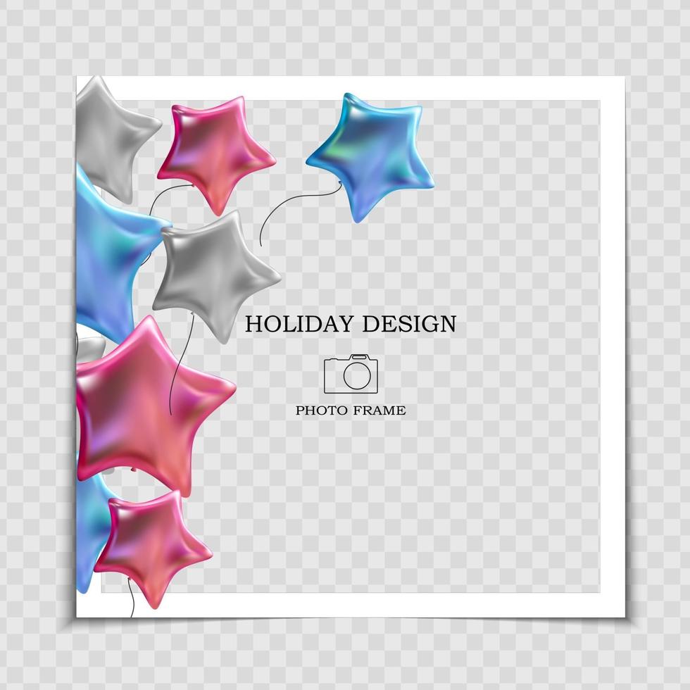 Party Holiday Photo Frame Template with flags for post in Social Network vector