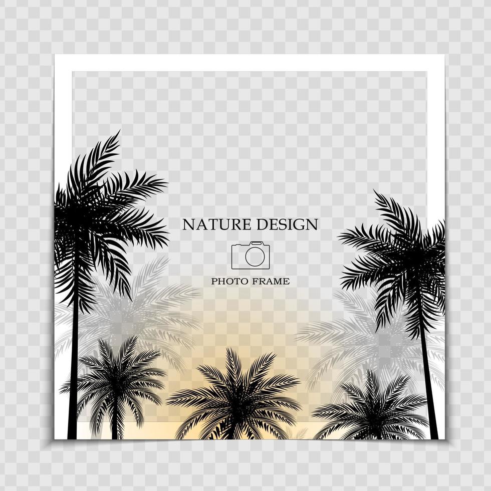 Plantilla de marco de fotos de fondo natural con hojas de palma para publicar en una red social vector