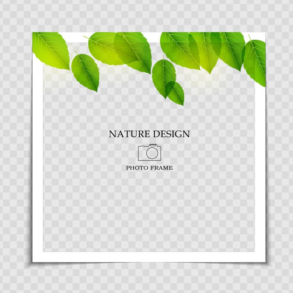 Plantilla de marco de fotos de fondo natural con hojas verdes para publicar en una red social vector