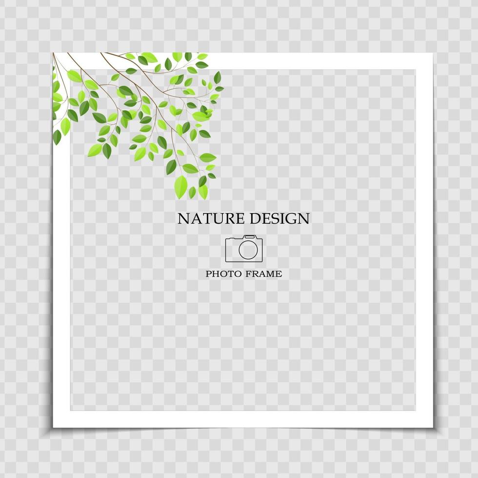 Plantilla de marco de fotos de fondo natural con hojas verdes para publicar en una red social vector
