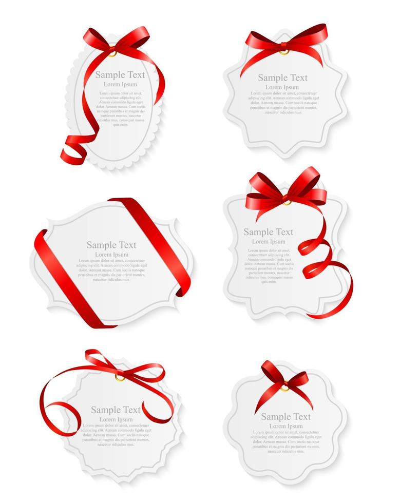 Card with Red Ribbon and Bow Set vector