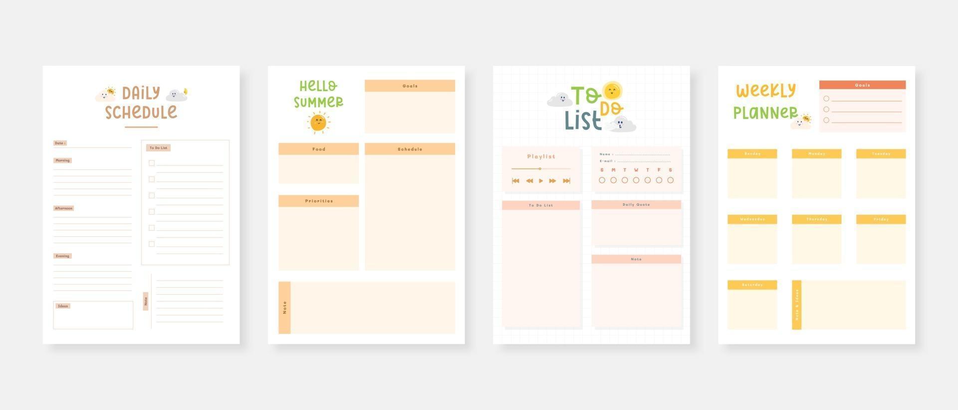 Modern planner template set Set of planner and to do list Monthly weekly daily planner template vector