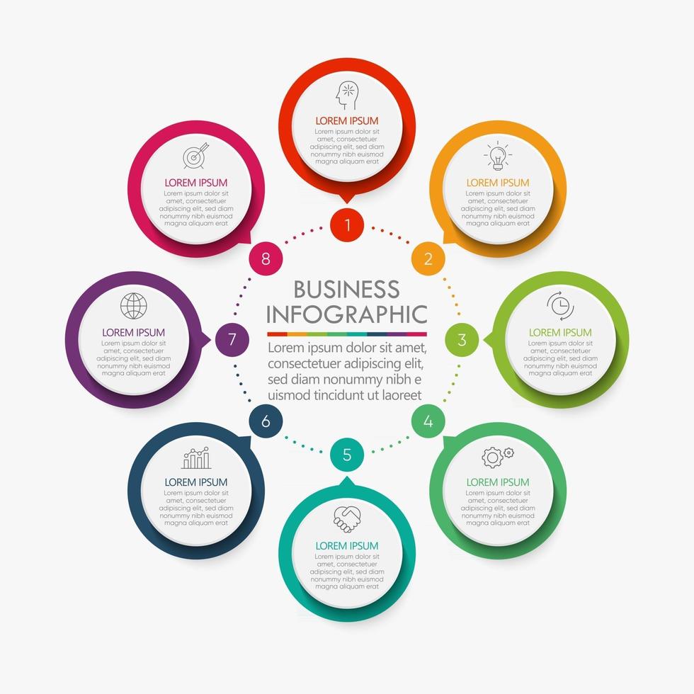 Iconos de infografía de línea de tiempo de círculo empresarial diseñados para plantilla de fondo abstracto vector