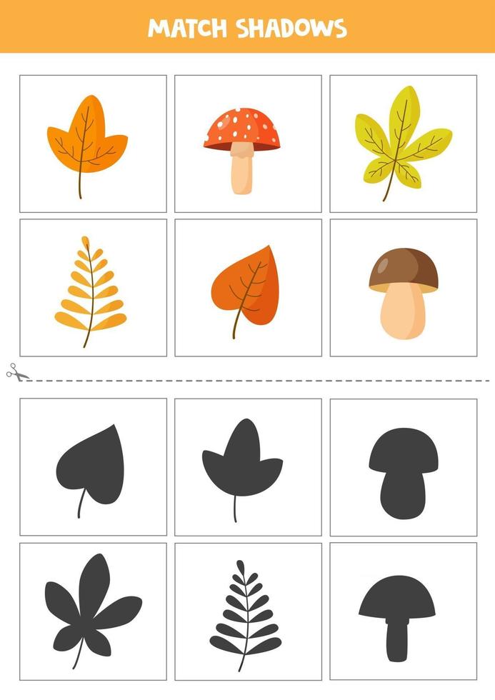 Find shadows of autumn and mushrooms Cards for kids vector