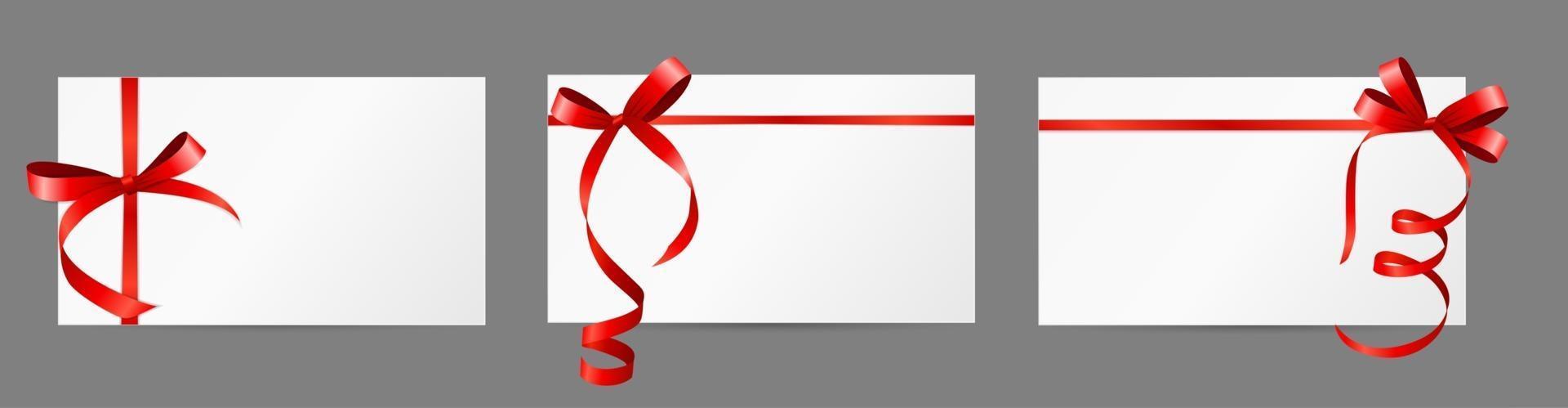 Empty Blank Gift Card with Red Ribbon and Bow Set vector