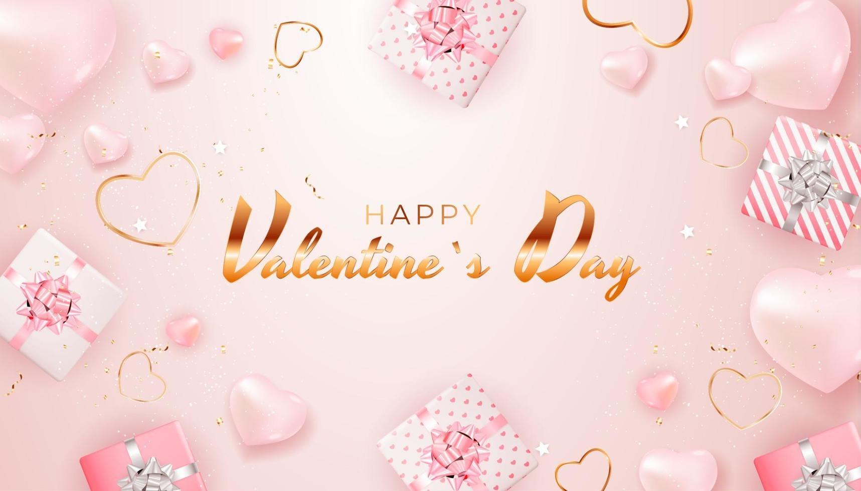 Diseño de fondo del día de San Valentín con labios y corazones realistas para plantilla para publicidad o web o redes sociales y anuncios de moda vector