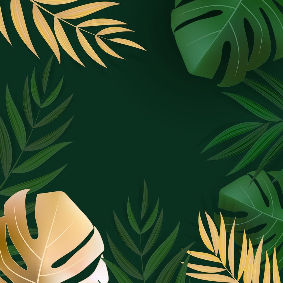 Fondo tropical de hoja de palma verde y oro realista natural vector