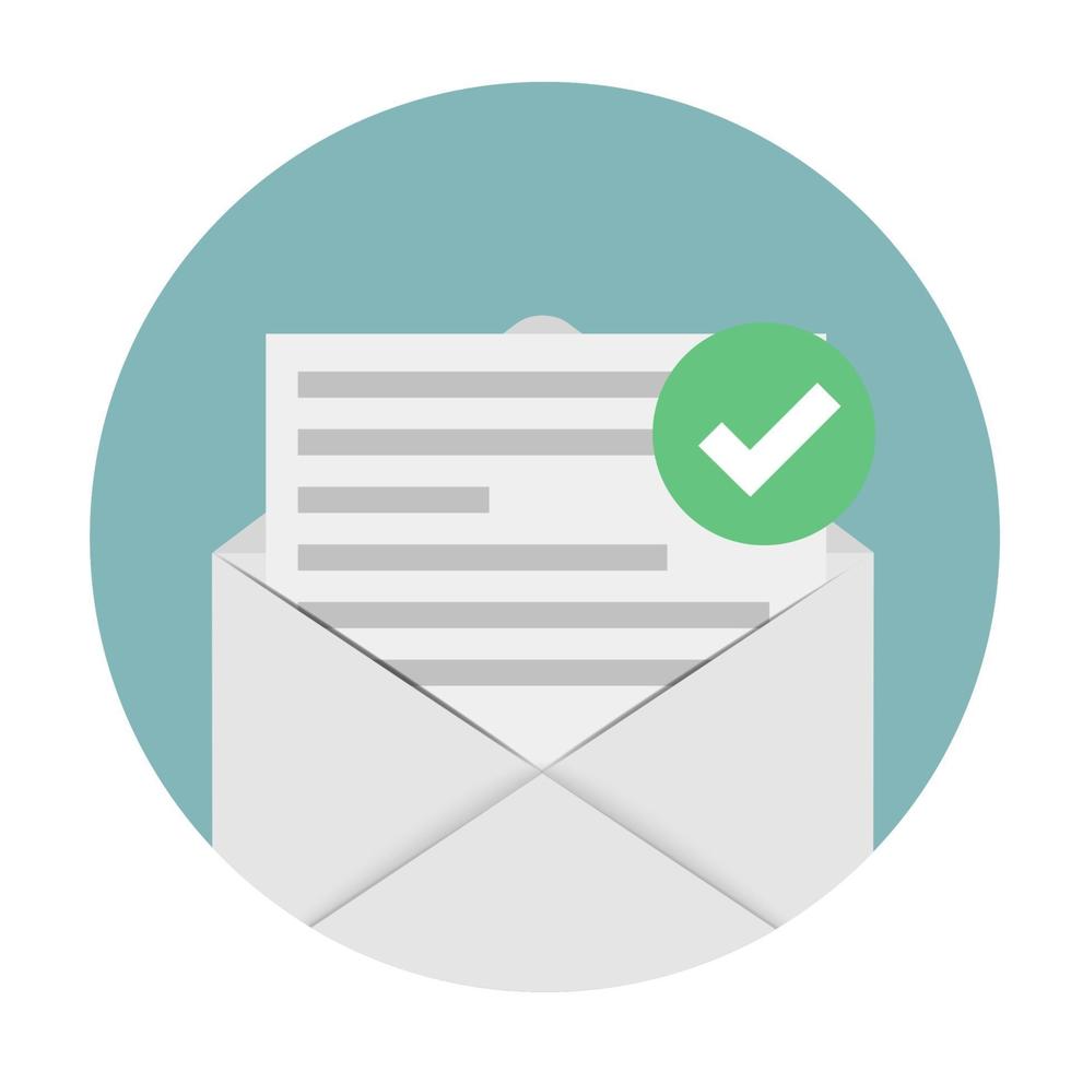 Nuevo concepto de notificación por correo electrónico con sobre y marca de verificación verde vector