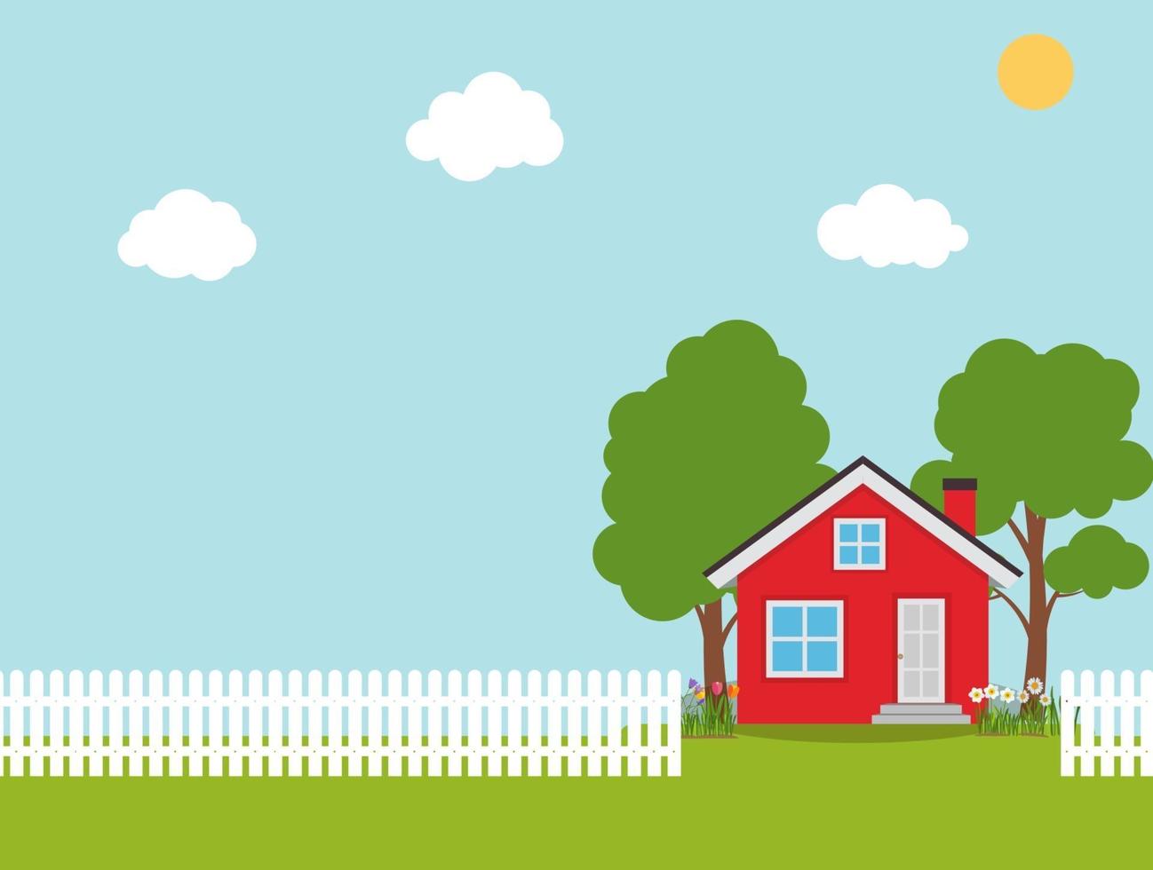 House with trees and flowers Flat Background vector