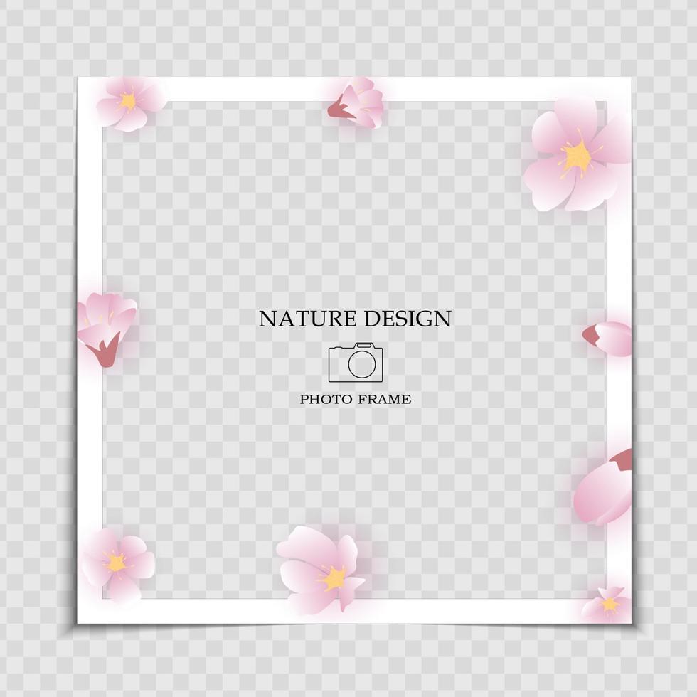 Plantilla de marco de fotos de fondo natural con flores para publicar en una red social vector