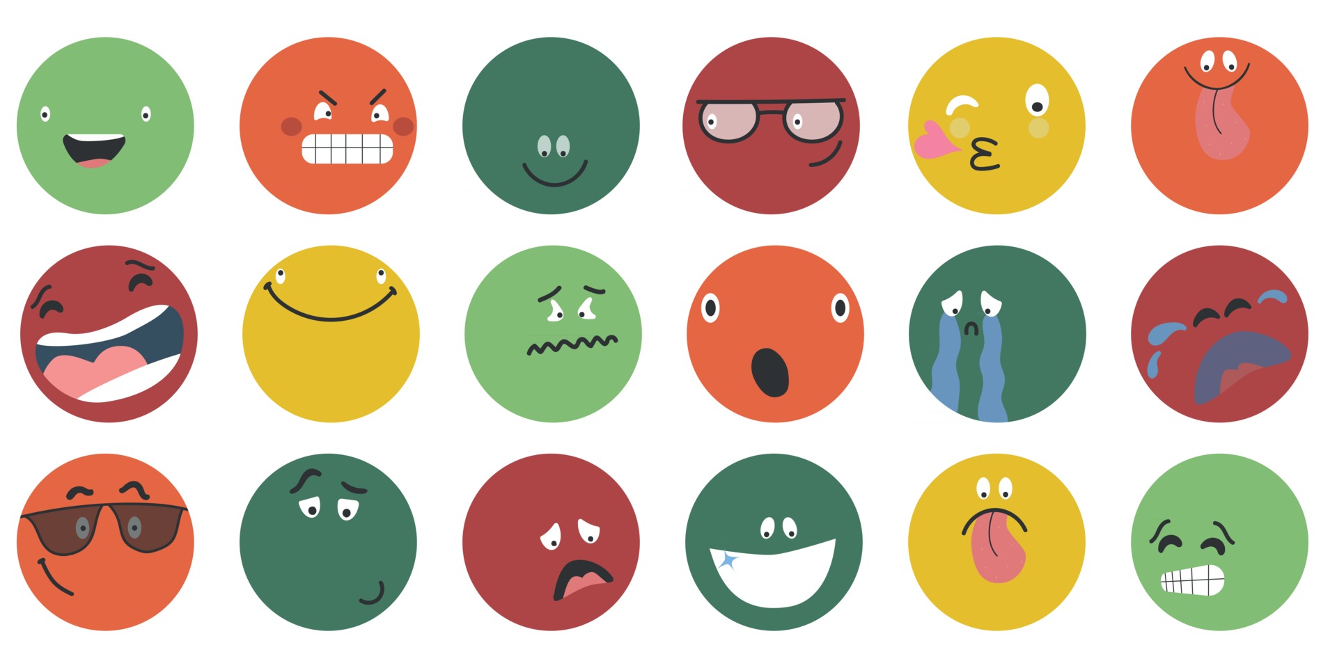 Round abstract comic Faces with various Emotions Different colorful  characters Cartoon style Flat design Emoticons set Emoji faces emoticon  smile digital smiley expression emotion feelings chat messenger cartoon  emotes 2444534 Vector Art