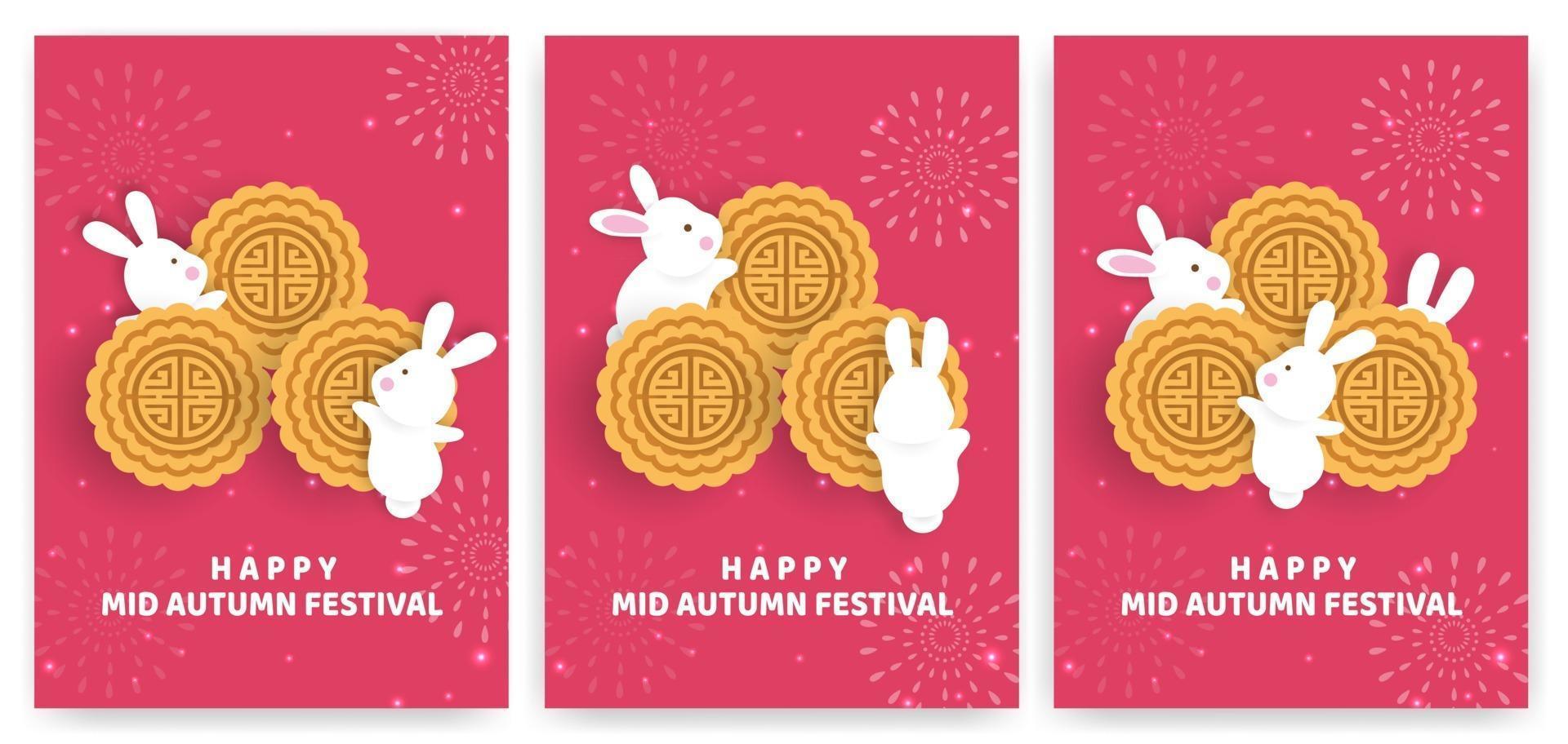 banner y tarjeta del festival del medio otoño en estilo papercut vector