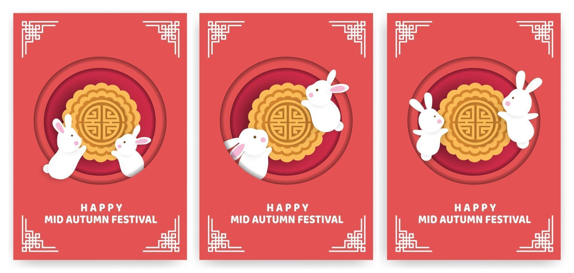 Mid autumn festival banner and card in papercut style vector